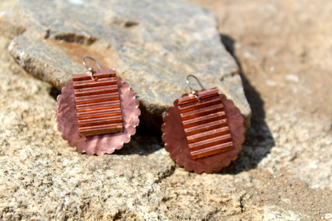Copper Earrings, layered shapes and textures.  